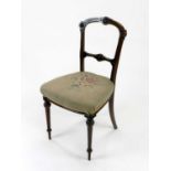 An Edwardian walnut upholstered side chair and a mahogany stool with drop-in cushion of similar