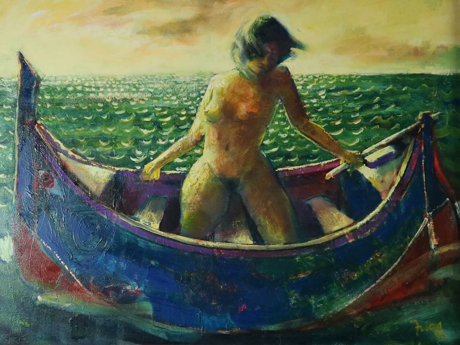 Paul Martinez-Frias (Welsh School, b.1929), Lady in a Rowing Boat