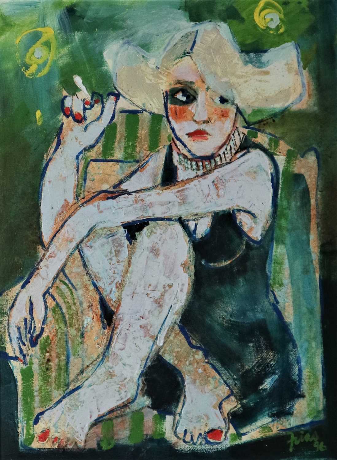 Paul Martinez-Frias (Welsh School, b.1929), Portrait of a Lady Smoking a Cigarette