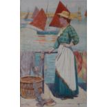 Ralph Todd RA, Newlyn School (British 1856-1932), Lady at the Harbourside