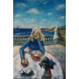 Paul Martinez-Frias (Welsh School, b,1929), Lady Reading by the Sea