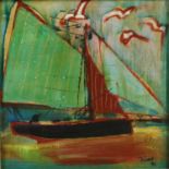 Paul Martinez-Frias (Welsh School, b.1929 Contemporary), Yacht with Green Sails