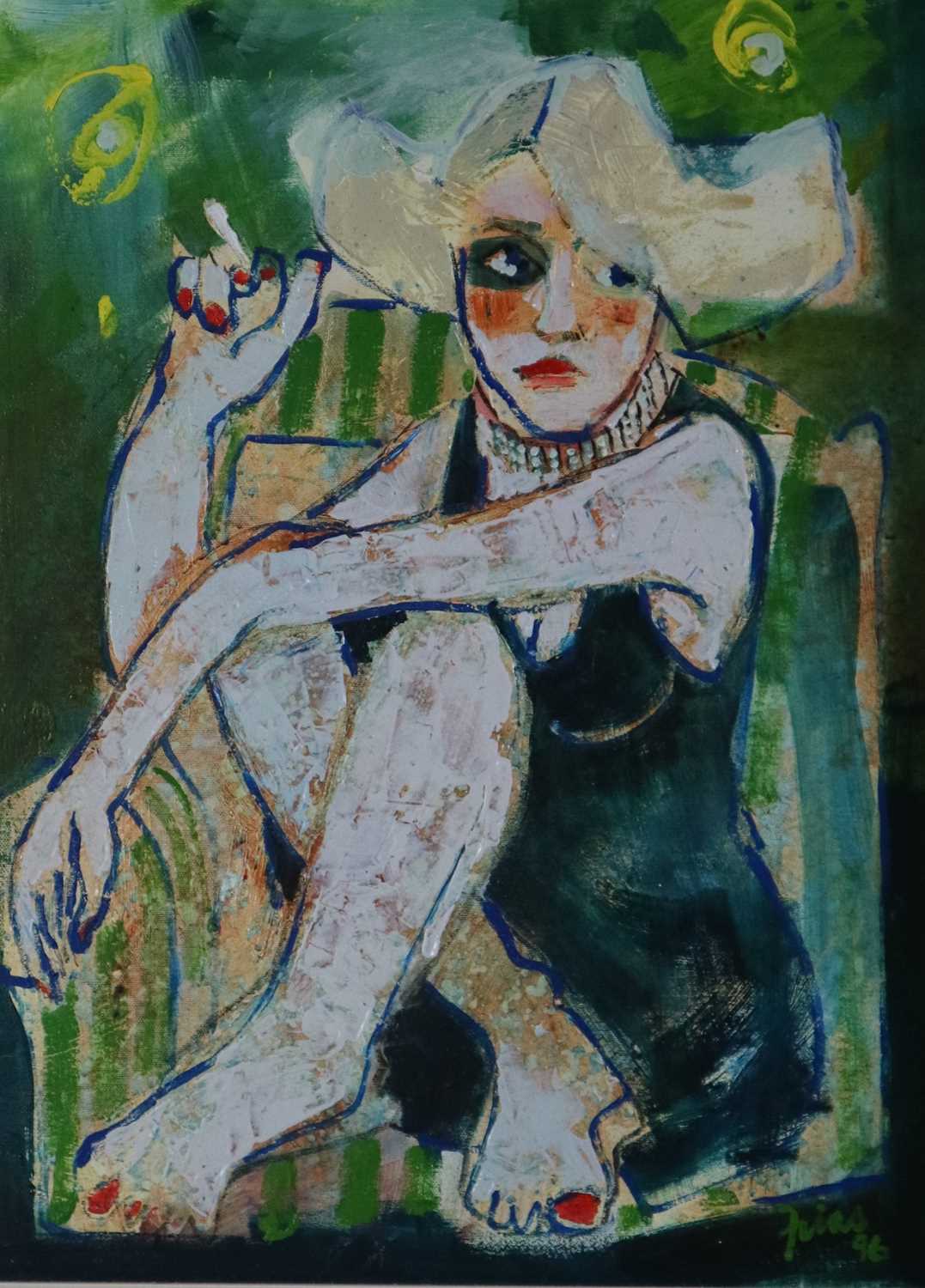 Paul Martinez-Frias (Welsh School, b.1929), Portrait of a Lady Smoking a Cigarette - Image 6 of 6