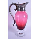 A STYLISH SILVER MOUNTED CRANBERRY GLASS JUG. Birmingham 2002. 30 cm high.