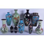 A COLLECTION OF 19TH CENTURY JAPANESE MEIJI PERIOD CLOISONNE ENAMEL VASES in various forms and sizes