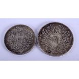 TWO CHINESE SILVER COINS. 35.8 & 26.9 grams. (2)