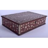 AN 18TH/19TH CENTURY ANGLO INDIAN IVORY INLAID BOX AND COVER decorated with foliage and vines. 43 cm