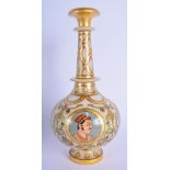 AN INDIAN MUGHAL CARVED AND PAINTED ALABASTER BOTTLE. 25 cm high.