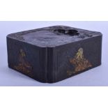 A GOOD 19TH CENTURY CHINESE BLACK AND GILT INK BLOCK CAKE Qing, decorated with immortals amongst wav