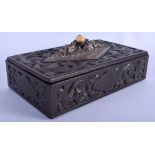 A 19TH CENTURY CHINESE SILVER MOUNTED HONGMU BOX AND COVER decorated with scrolling foliage. 24 cm x