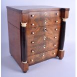 A FINE MID 19TH CENTURY APPRENTICE MADE WALNUT CHEST with ivory banding, the top rising to reveal si