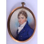 A GEORGE III IVORY PORTRAIT MINIATURE depicting Samuel Cowley, son of John Cowley. Image 6 cm x 8.5