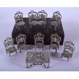 A GROUP OF 19TH CENTURY DUTCH SILVER ROYAL CREST MINIATURE FURNITURE in various forms and sizes. (qt