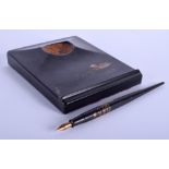 A RARE 1930S DUNHILL JAPANESE NAMIKI LACQUER 14CT GOLD FOUNTAIN PEN signed by Maki – e artist, toget