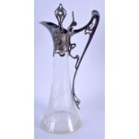 A LARGE ART NOUVEAU SILVER PLATED WMF GLASS CLARET JUG. 38 cm high.