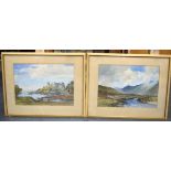 GIBB (Scottish) FRAMED PAIR WATERCOLOUR, “Dongean Castle”, together with another landscape, signed.