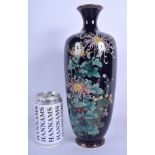 A LATE 19TH CENTURY JAPANESE MEIJI PERIOD CLOISONNE ENAMEL VASE decorated with foliage upon a blue g