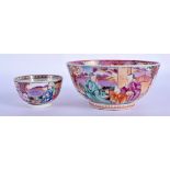AN 18TH CENTURY CHINESE MANDARIN FAMILLE ROSE BOWL Qianlong, together with a smaller tea bowl. 14 cm