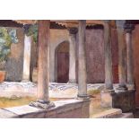 VENETIAN SCHOOL (19th Century) UNFRAMED WATERCOLOUR, signed & dated 1896, view of a temple. 12.5 cm