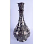 A 19TH CENTURY INDIAN SILVER INLAID BIDRI WARE VASE decorated with foliage. 26 cm high.