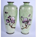 A PAIR OF LATE 19TH CENTURY JAPANESE MEIJI PERIOD CLOISONNE ENAMEL VASES decorated with floral spray