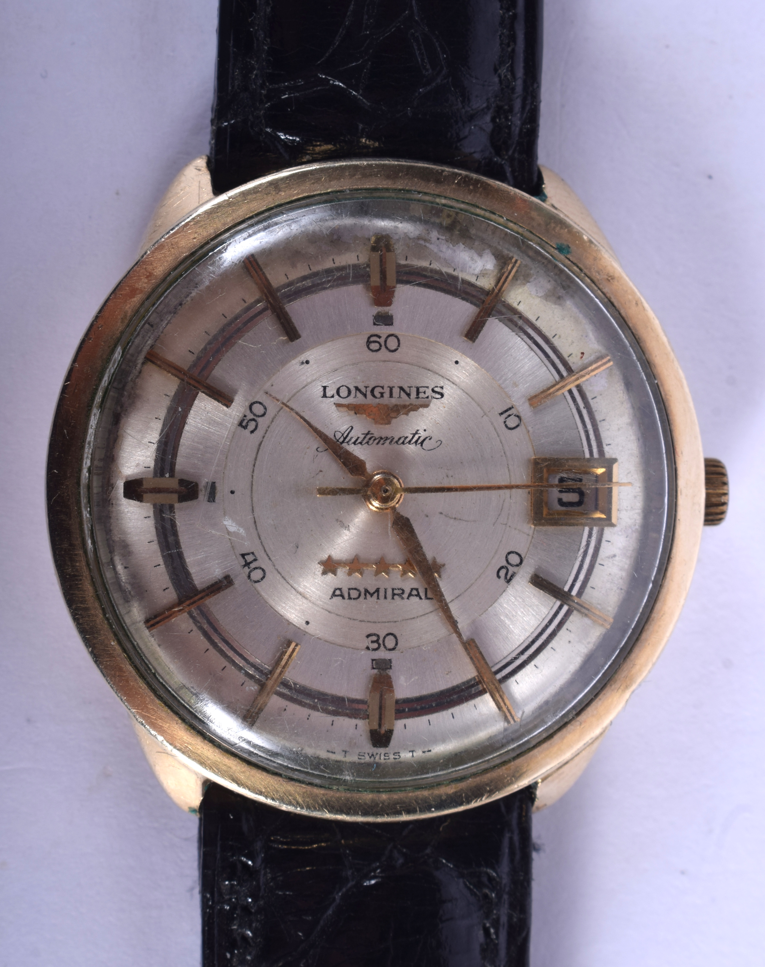 A VINTAGE LONGINES AUTOMATIC ADMIRAL WRISTWATCH. 3.5 cm diameter.