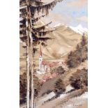 KARL SCHILLER (German) FRAMED WATERCOLOUR, view of a town in a mountainous landscape, signed & dated