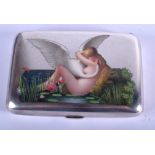 A STUNNING ART NOUVEAU CONTINENTAL SILVER AND ENAMEL CIGARETTE BOX probably Austrian, painted with a
