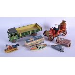 A VINTAGE JAPANESE CLOCKWORK TIN PLATE FIRE ENGINE together with other tinplate toys. Largest 21 cm