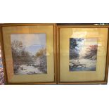 ASIAN SCOOL (19th/20th century) FRAMED MATCHED PAIR OF WATERCOLOUR, figures on a bridge, together wi