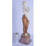A LARGE ART NOUVEAU BRONZE AND MARBLE FIGURE OF A FEMALE by Roberto Montini (1882-1963). 47 cm high.