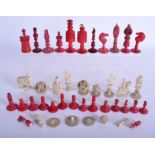 A 19TH CENTURY CHINESE CARVED AND STAINED IVORY CHESS SET. (qty)