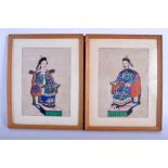 A PAIR OF 19TH CENTURY CHINESE PITH PAPER WATERCOLOURS Qing. Image 13 cm x 17 cm.