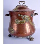 A LARGE ARTS AND CRAFTS COPPER AND BRASS COAL BUCKET AND COVER Newlyn style, decorated with dragons