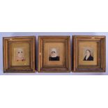 THREE REGENCY PAINTED IVORY PORTRAIT MINIATURES within gilt frames. Image 6.5 cm x 7.25 cm. (3)