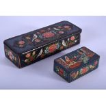 AN EARLY 20TH CENTURY PERSIAN LACQUERED BOX together with another. 11 cm & 6 cm wide. (2)