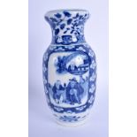 A 19TH CENTURY CHINESE BLUE AND WHITE VASE bearing Kangxi marks to base. 15.5 cm high.