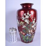 A LARGE EARLY 20TH CENTURY JAPANESE MEIJI PERIOD CLOISONNE ENAMEL VASE decorated with foliage. 31 cm