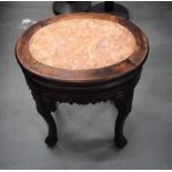 AN EARLY 20TH CENTURY CHINESE MARBLE INSET HARDWOOD STAND formed with a carved foliate frieze. 52 cm