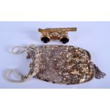 A 1930S LADIES SILK PURSE together with a pair of mother of pearl opera glasses. (2)