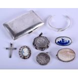 A VINTAGE SILVER BOX together with other silver items. (qty)