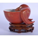 A VERY RARE EARLY 19TH CENTURY CHINESE CORAL PORCELAIN BRUSH WASHER Jiaqing, moulded with a bat. 12