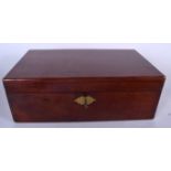 AN ANTIQUE MAHOGANY WRITING SLOPE BOX, formed with brass escutcheon. 16 cm x 45 cm.