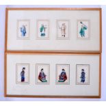 A PAIR OF 19TH CENTURY CHINESE PITH PAPER WATERCOLOURS depicting figures. Each pith 6 cm x 10 cm. (8