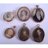 SIX ANTIQUE PAINTED IVORY PORTRAIT MINIATURES. (6)