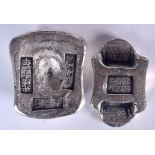 TWO CHINESE WHITE METAL INGOTS, varying form, weight 522 grams. Largest 6.5 cm wide.