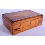 A GOOD 19TH CENTURY YEW WOOD CARVED RECTANGULAR BOX containing numerous stones. 34 cm x 23 cm.