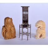 AN EARLY 20TH CENTURY CHINESE CARVED IVORY SHI SHI DOG together with a silver chair & a carved nut.