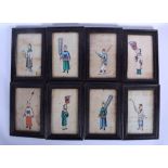 A SET OF EIGHT 19TH CENTURY CHINESE FRAMED PITH PAPER WATERCOLOURS Qing. Image 11 cm x 17 cm. (8)
