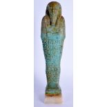 AN EGYPTIAN PALE BLUE-GREEN FAIENCE USHABTI OF NEFERIBRESANEITH probably 26th Dynasty, Reign of Amas